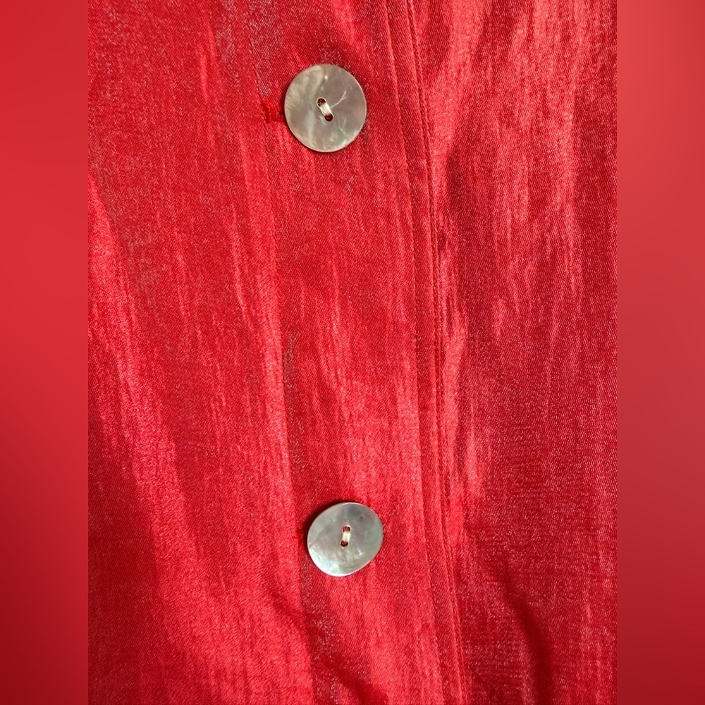 Ruby Rd. Vibrant Red Crinkle Cropped Shirt Jacket with Silver Accent Buttons - Picture 6 of 6